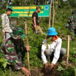 Wujudkan Sinergitas TNI, Pemerintah Desa, Masyarakat dan Mahasiswa Lakukan Penanaman Pohon dan Sebar Bibit Ikan