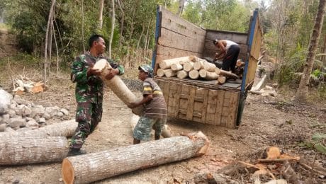 Pra TMMD 106 Kodim Cilacap, TNI dan Warga Pindahkan Batang Kayu