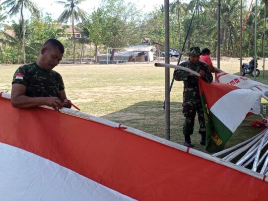 Umbul-Umbul Bendera Sudah Siap Di Pasang, Jelang Penutupan TMMD 106 Kodim Cilacap
