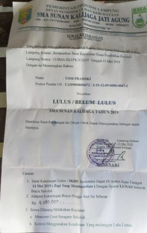 Lantaran Masih Ada Tunggakan di Sekolah, Ijasah Yosi Masih Ditahan