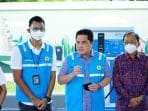 Menteri BUMN Uji Coba Mobil Listrik di Bali