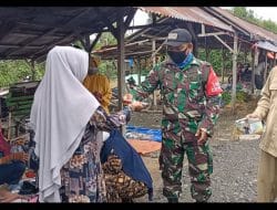 Koramil 13/Pangkoh Tim Yustisi Penegakan Protokol Kesehatan Pencegahan Covid-19 bersama anggota PPKM