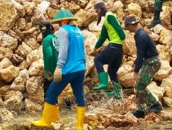Penuh Semangat, Mbah Wardi Ikut Membuat TPT Bersama Satgas dalam TMMD 111 Gresik