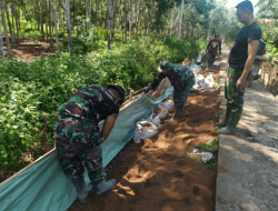 Pemasangan Plastik Cor oleh Anggota Satgas Perkuat Betonisasi Jalan TMMD   