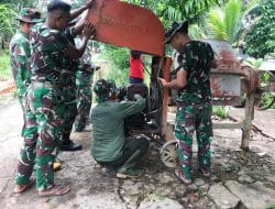 Demi Kelancaran TMMD Ke-111 Kodim 1207/Pontianak, Anggota Satgas Lakukan Perawatan Pada Mesin Molen