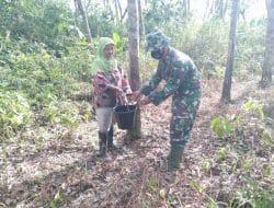 Anggota TMMD Bantu Warga Noreh Karet di Lokasi TMMD Ke-111 Kodim 1207/Pontianak