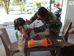 Satgas TMMD Ke-111 Kodim 1207/Pontianak Sosialisasi Penerapan Protokol KesehatanKepada Anak-Anak