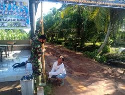 Satgas TMMD Ke-111 Bersama Warga Dusun Maju Jaya ukur Pembangun Gapura