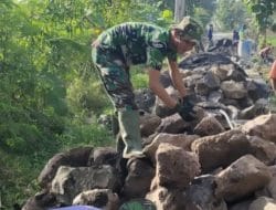 Lanjutkan Pembangunan TPT Sungai Tretek, Satgas Angkat Batu