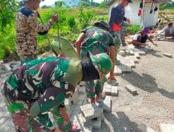 Ditengah -Tengah Wabah Covid -19 Anggota Satgas TMMD ke 111 Tetap Bersemangat Kerja