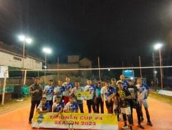 Pastikan Aman, Babinsa Koramil 0801/04 Tegalombo Laksanakan Pengamanan Turnamen Bola Volly