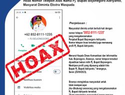 Hoax Nomor Telepon Mengatasnamakan Pj. Bupati Bojonegoro Adriyanto