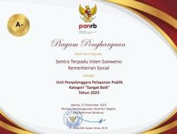 Katagori Sangat Baik, Sentra Terpadu Inten Soeweno Bogor Raih Penghargaan Pelayanan Publik dari Kementerian PANRB