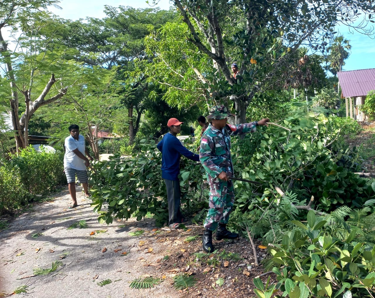 Pangkas Pohon, Upaya Satgas TMMD Beri Kenyamanan Pengguna Jalan